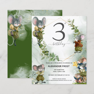 Papier Wild Mice 3e anniversaire de fête Invitation