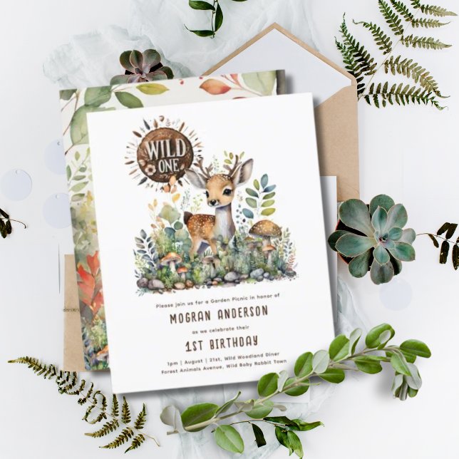 Papier Wild One Baby Deer Bois Animaux 1er anniversaire (Créateur téléchargé)