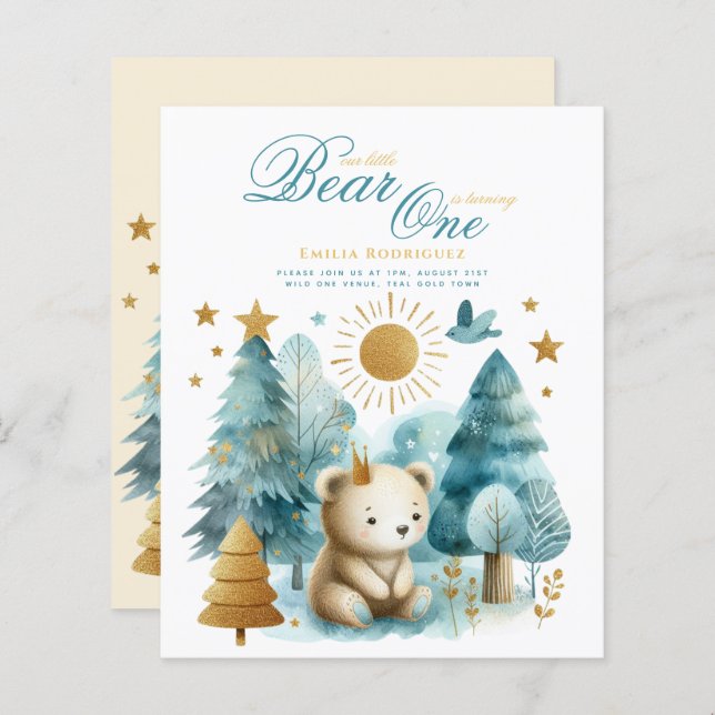 Papier Wild One Bear 1er anniversaire (ou EDIT AGE) Or Tu (Devant / Derrière)