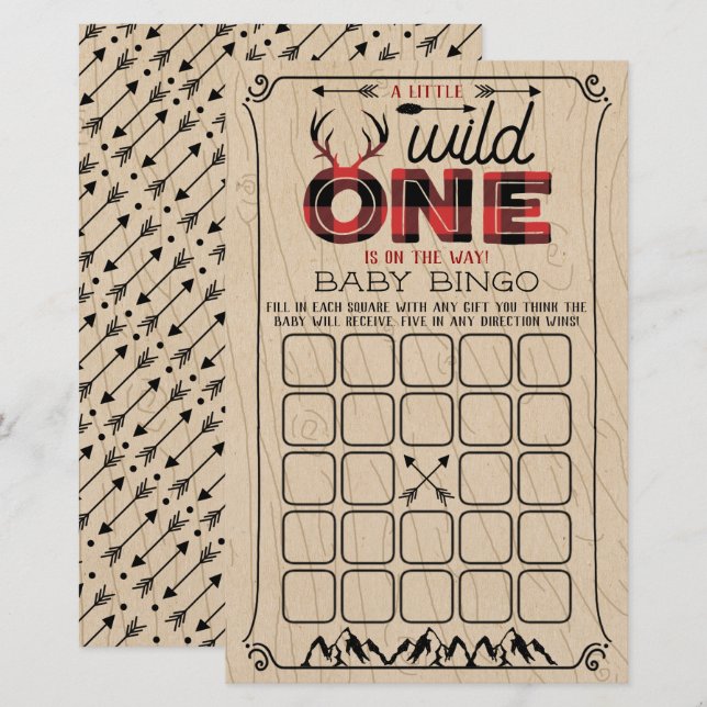 Papier Wild One Boys Rustic Plaid Lumberjack Baby Bingo (Devant / Derrière)