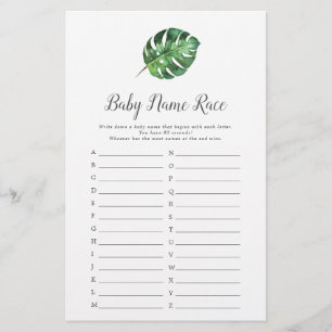 Papier Wild Tropical Palm Baby shower Baby Name Race Jeu