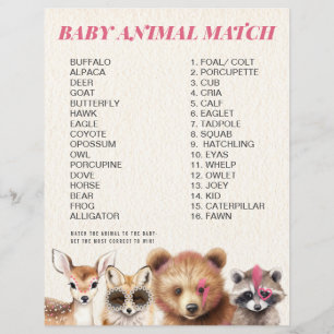 Papier Wild Woodland Animaux Baby shower Match
