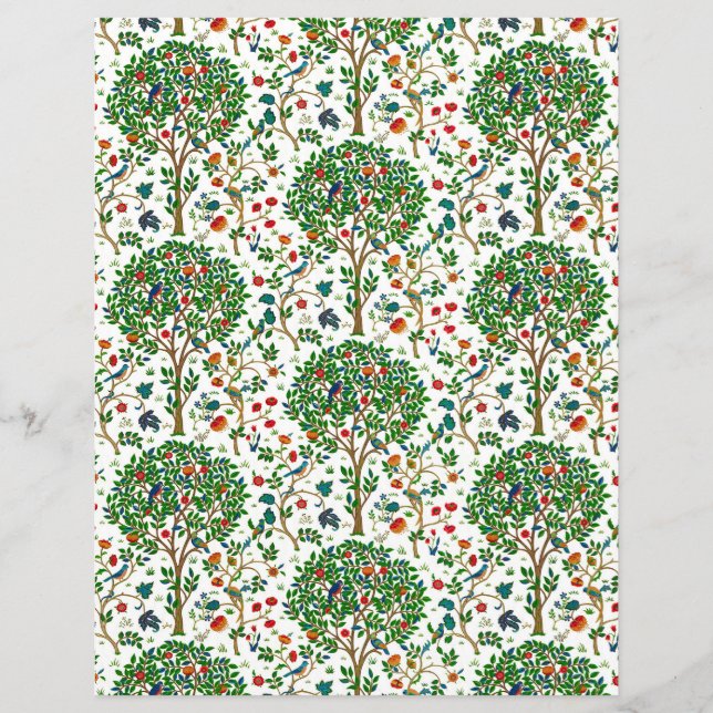 Papier William Morris Arbre de vie Motif, vert et multi (Devant)