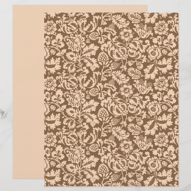 Papier William Morris Floral Damask, Beige et Taupe Tan (Devant / Derrière)