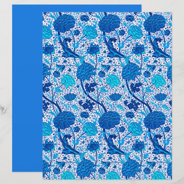 Papier William Morris Jacobean Floral, bleu Cobalt (Devant / Derrière)