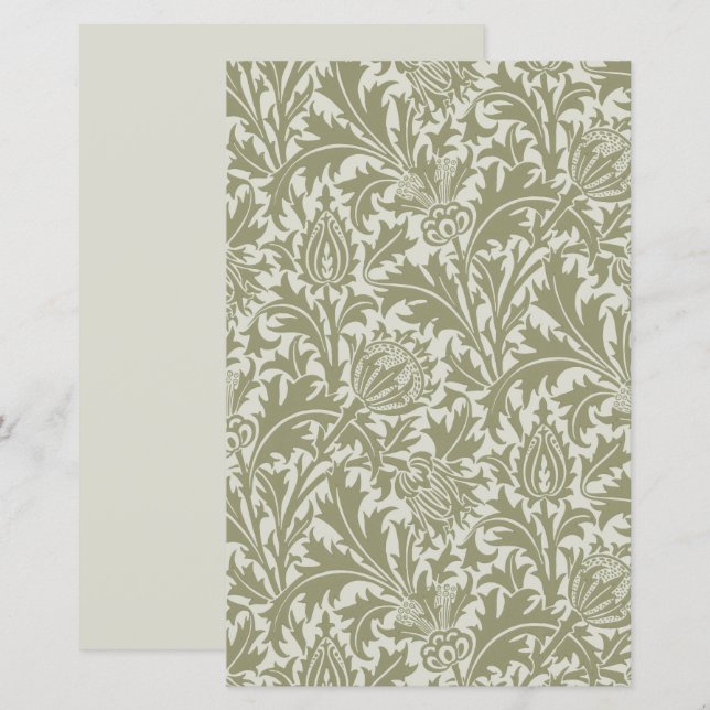 Papier William Morris Thistle Sage Green Motif (Devant / Derrière)