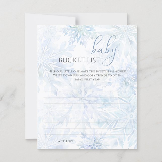 Papier Winter Baby Shower Boy Blue Snowflake Bucket List (Devant)