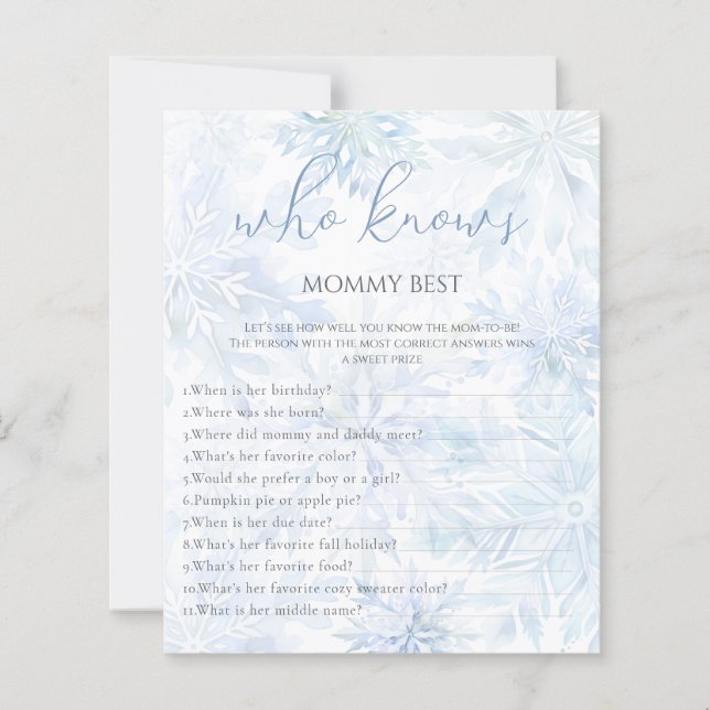 Papier Winter Blue Snowflake Who Knows Mommy Game (Devant)