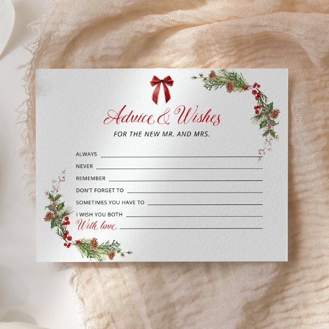 Papier Winter Greenery Red Bow Advice and Wishes card (Créateur téléchargé)