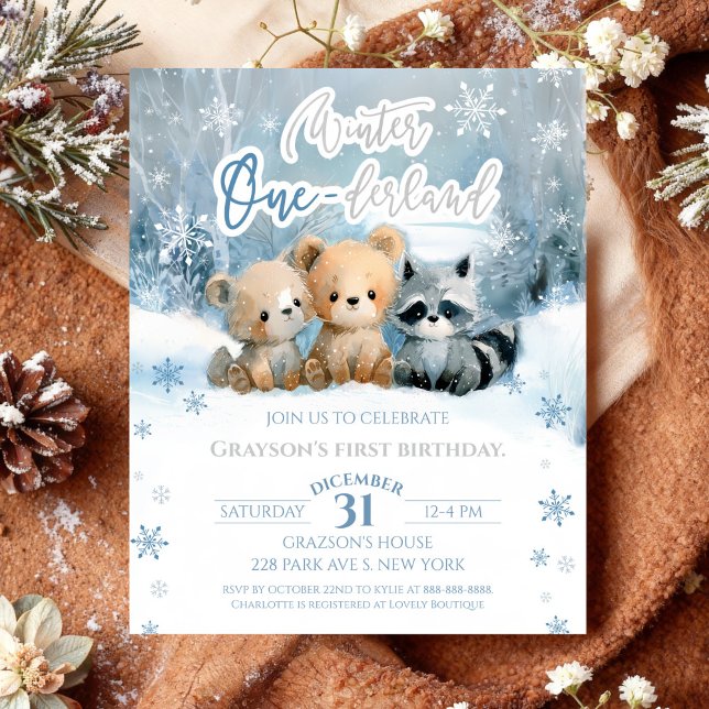 Papier Winter Onederland Bear Blue First Birthday Budget (Créateur téléchargé)