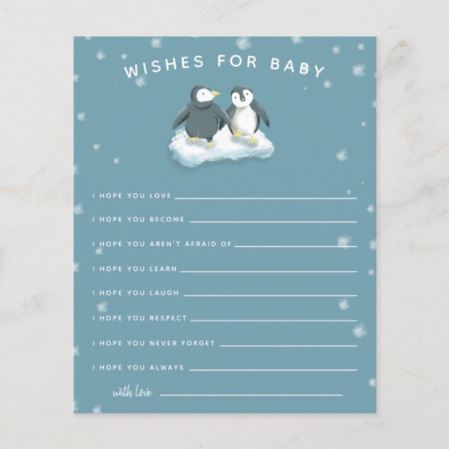 Papier Winter Wonderland Penguins Bleu Voeux pour bébé (Devant)