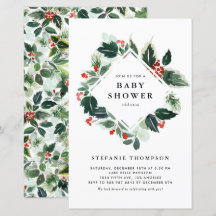 Winterberry Holly Greenery Baby shower Invitation