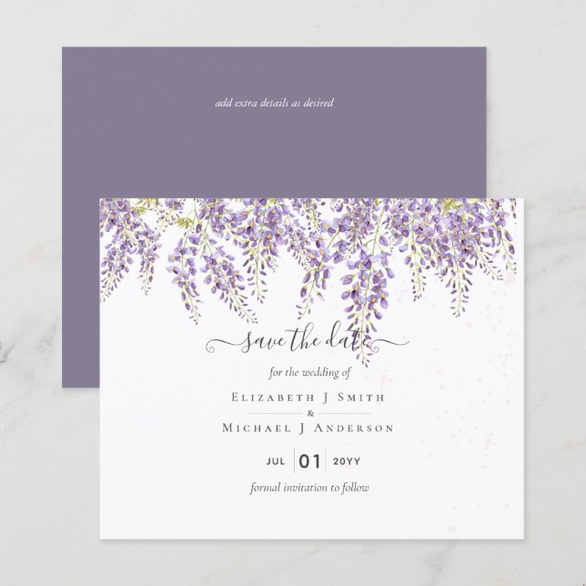 Papier Wisteria Épargnez Dates Mariage Dusty Purple BUDGE (Devant / Derrière)