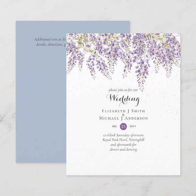 Papier Wisteria Floral Jardin Bleu Mariage Sage (Devant / Derrière)