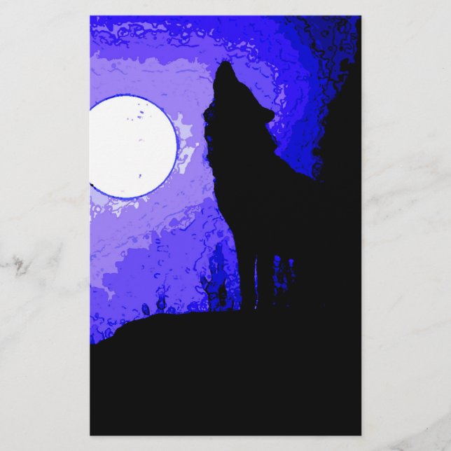 Papier Wolf Howling à Moon (Devant)