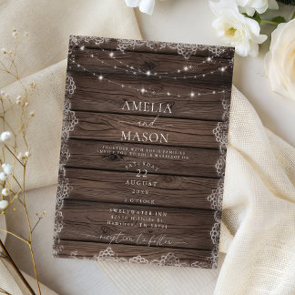 Papier Wood & Lace String Light Rustic Wedding Invitation