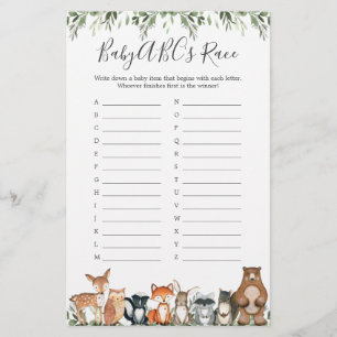 Papier Woodland Animals Baby shower ABC's Race Game