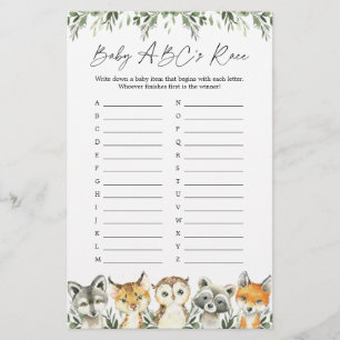 Papier Woodland Animals Baby shower ABC's Race Game