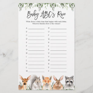 Papier Woodland Animals Baby shower ABC's Race Game