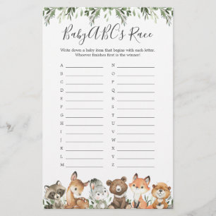 Papier Woodland Animals Baby shower ABC's Race Game