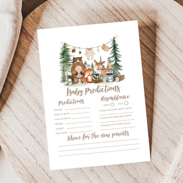 Papier Woodland Animals Baby Shower Baby Predictions Game (Woodland Animals Adventure Awaits Rustic Baby Shower Game)