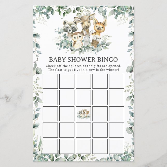 Papier Woodland Animals Greenery Baby Shower Bingo Game (Devant)