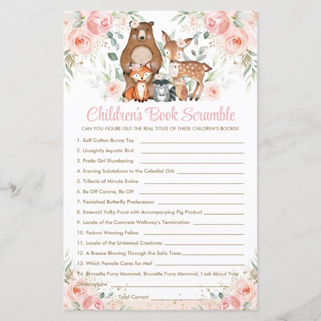 Papier Woodland Animals Pink Floral Jeux de livres pour e (Devant)