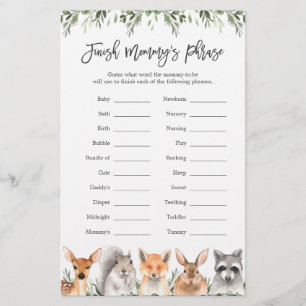 Papier Woodland Baby shower Finish Mommy's Phrase Game