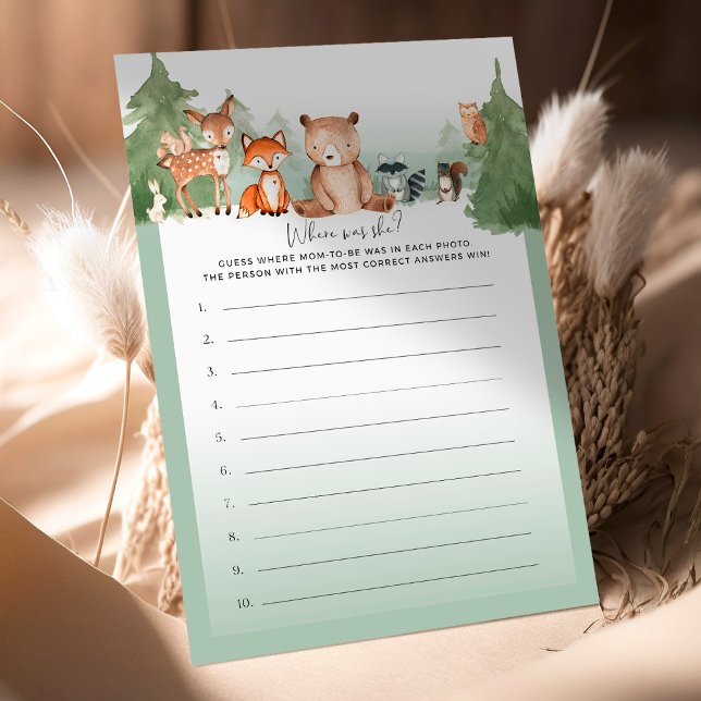 Papier Woodland Baby shower Jeu Où Était-Elle ? (Créateur téléchargé)