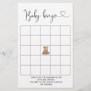 Papier Woodland Bear Baby shower Bingo Jeu