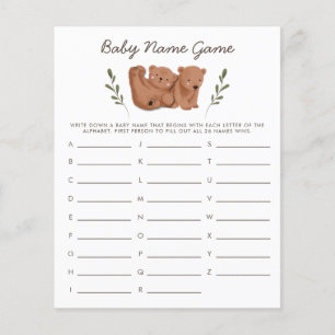 Papier Woodland Bears Twins Baby Name Shower Game