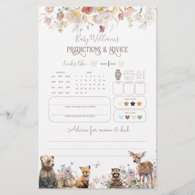 Papier Woodland Bloom rose Floral Girl Baby shower jeu (Devant)