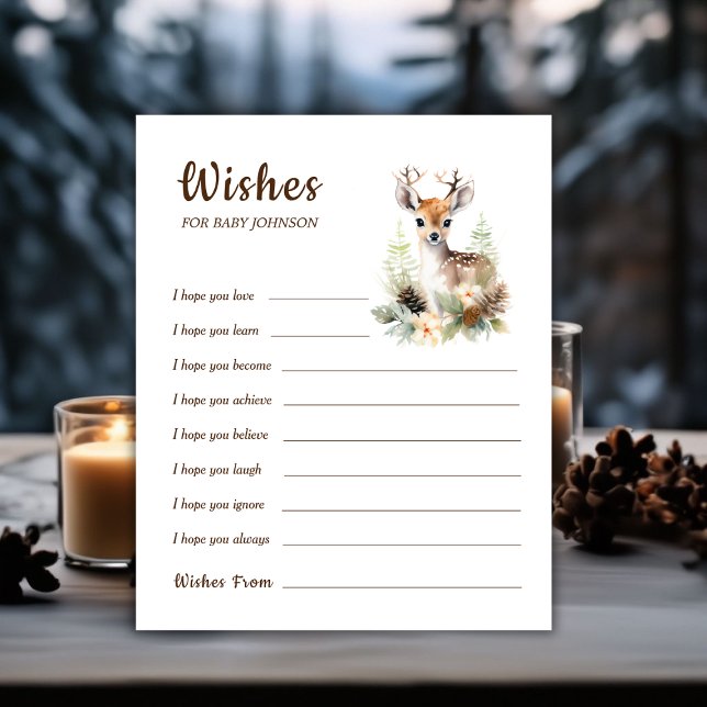 Papier Woodland Deer Baby shower Game Wives For Baby (Winter Deer Baby Shower Game Wishes For Baby)