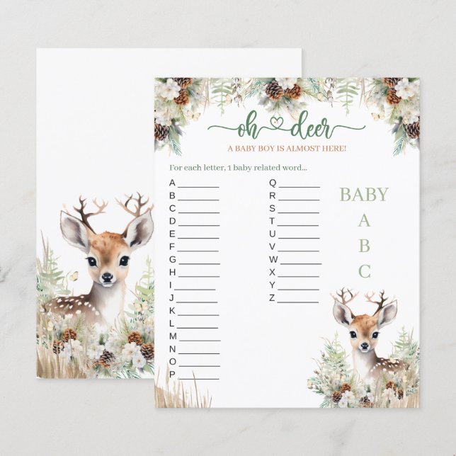 Papier Woodland Deer Baby shower Jeu de garçon (Devant / Derrière)