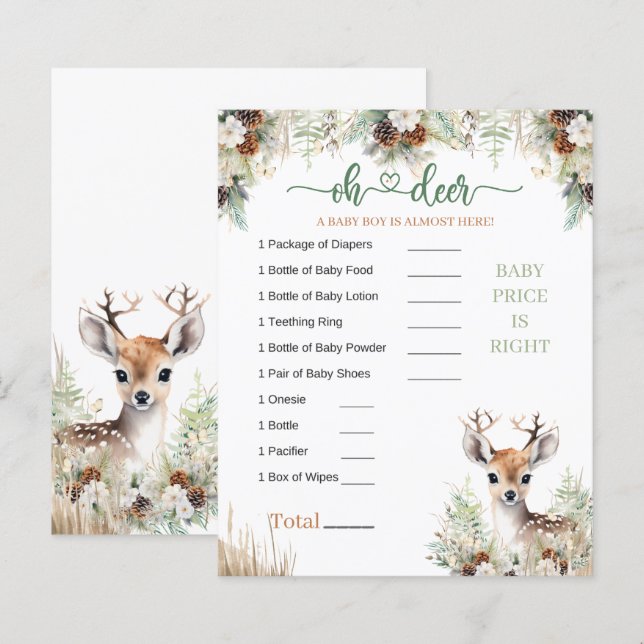 Papier Woodland Deer Baby shower Jeu de garçon (Devant / Derrière)