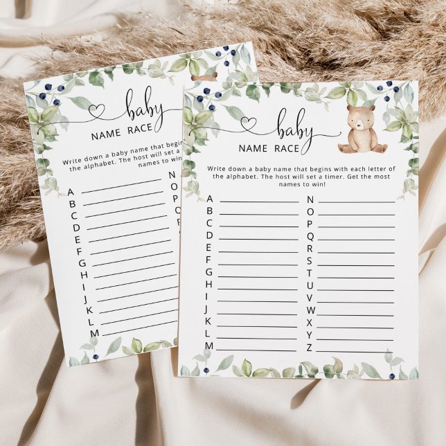 Papier Woodland eucalyptus ours baby name jeu (Créateur téléchargé)