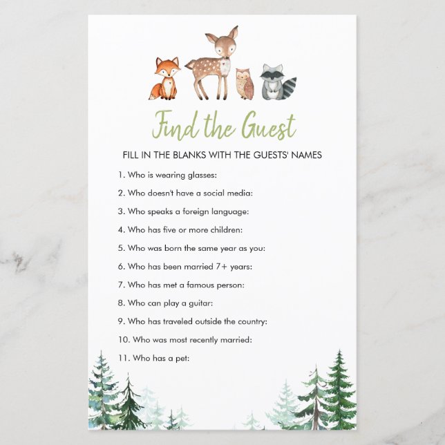 Papier Woodland Forest Oh Boy Baby shower Trouvez L'Invit (Devant)