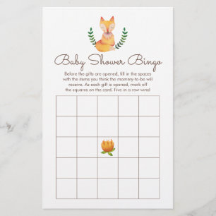 Papier Woodland Fox Baby shower Jeu de Bingo