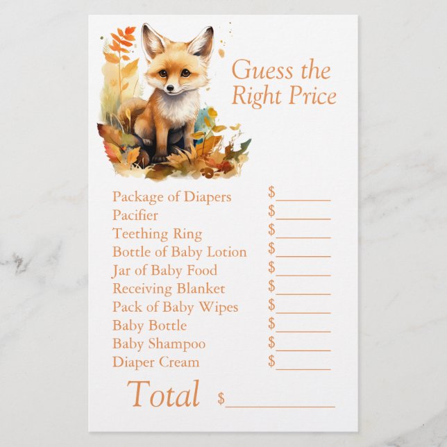 Papier Woodland Fox mignonne Baby shower Devinez juste Pr (Devant)