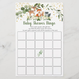 Papier Woodland Green Baby shower Bingo Jeu