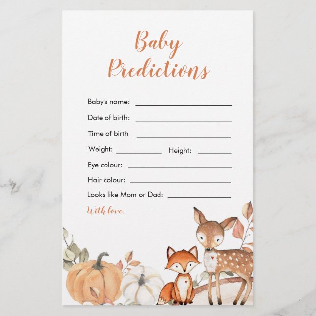 Papier Woodland Oh garçon Citrouille prédiction de bébé (Devant)