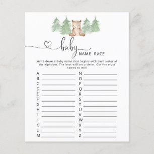 Papier Woodland ours bébé nom race jeu de baby shower
