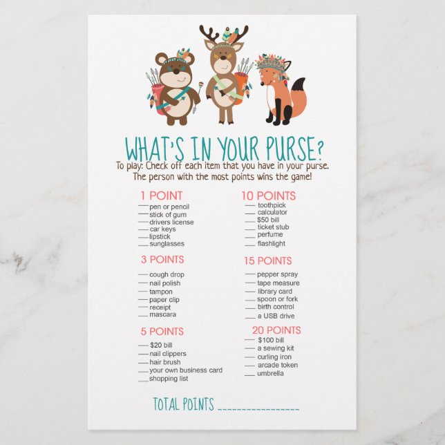 Papier Woodland Tribal Boho What's in Your Purse Game (Devant)