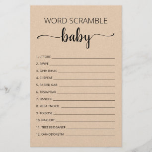 Papier Word Scramble Baby Jeu Baby shower partie