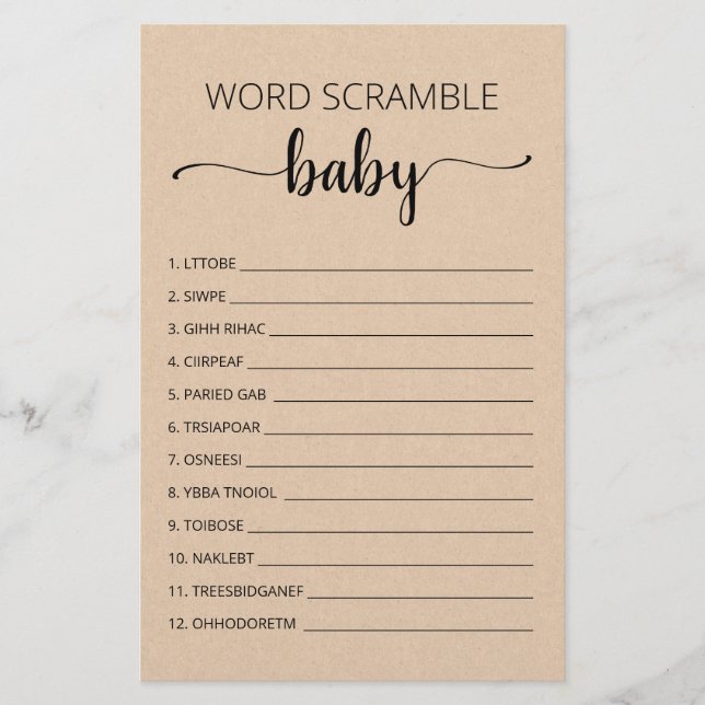 Papier Word Scramble Baby Jeu Baby shower partie (Devant)
