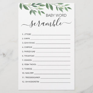 Papier Word Scramble Baby Jeu Baby shower partie