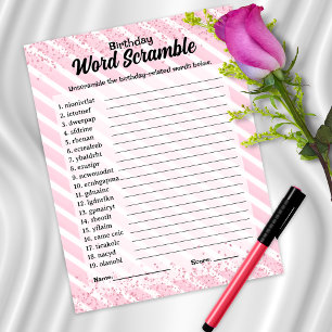 Papier Word Scramble Cocktail Jeu d'Anniversaire