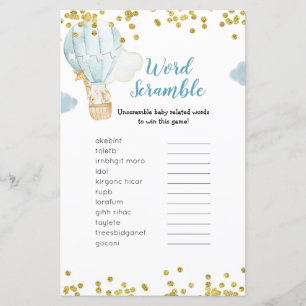 Papier Word Scramble Jeu Bleu Hot Air Balloon Jungle
