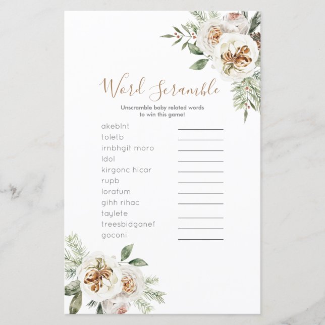 Papier Word Scramble Jeu hiver Blanc Floral Noël (Devant)