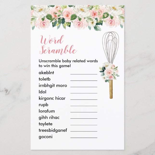Papier Word Scramble Jeu rose Floral Bientôt être Whisky (Devant)